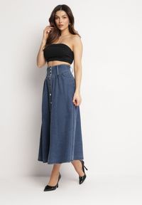 Born2be - Granatowa Spódnica Jeansowa Maxi z Bawełny Nicollta. Kolor: niebieski. Materiał: bawełna, jeans