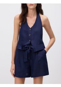 Reserved - Kamizelka z lnem - granatowy. Kolor: niebieski. Materiał: len. Długość: krótkie