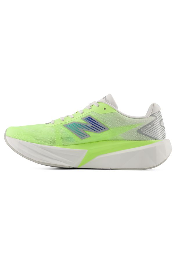 Buty męskie New Balance FuelCell Rebel v5 MFCX6KQ – zielone. Kolor: zielony. Materiał: materiał, syntetyk, guma. Szerokość cholewki: normalna. Wzór: geometria. Sport: fitness, bieganie
