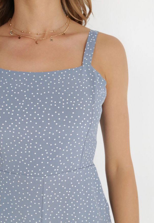 Born2be - Jasnoniebieski Kombinezon Aereira. Okazja: na imprezę, na co dzień. Kolor: niebieski. Długość rękawa: na ramiączkach. Długość: długie. Wzór: aplikacja, kropki. Sezon: lato. Styl: casual