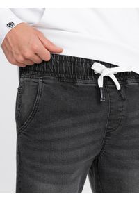 Ombre Clothing - Męskie spodnie jeansowe JOGGERY z przetarciami - czarne V2 OM-PADJ-0150 - XL. Kolor: czarny. Materiał: jeans #4