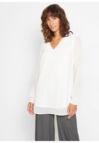 bonprix - Długa bluzka w stylu tuniki. Kolor: biały. Długość rękawa: długi rękaw. Długość: długie. Styl: elegancki