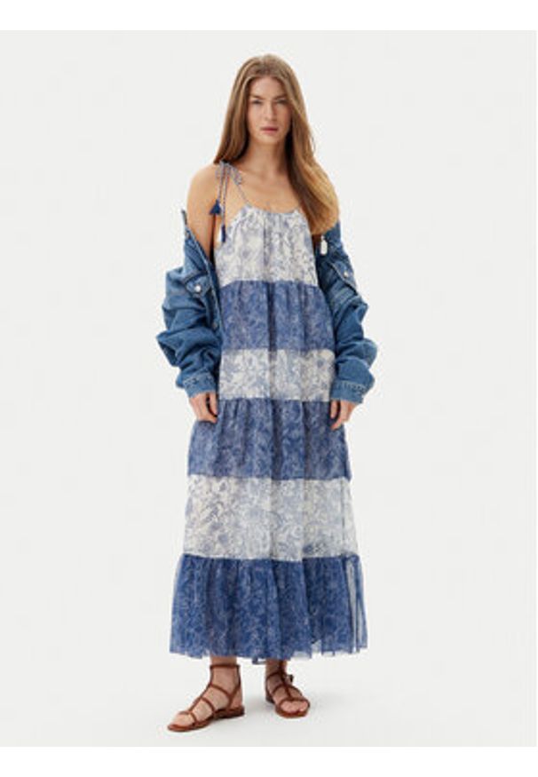 Pepe Jeans Sukienka letnia PL953739 Niebieski Loose Fit. Kolor: niebieski. Materiał: syntetyk. Sezon: lato