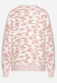 Born2be - Ciemnoróżowy Sweter z Wełną o Klasycznym Kroju Zdobiony Wzorem w Cętki Zinarisa. Kolor: różowy. Materiał: wełna. Wzór: aplikacja. Sezon: zima. Styl: klasyczny #3
