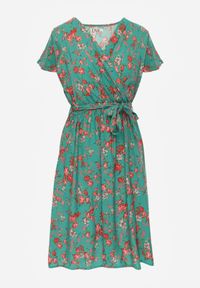 Born2be - Zielona Sukienka Midi z Wiskozy z Gumką w Talii i Krótkim Rękawem Jodys. Kolor: zielony. Materiał: wiskoza. Długość rękawa: krótki rękaw. Długość: midi #8