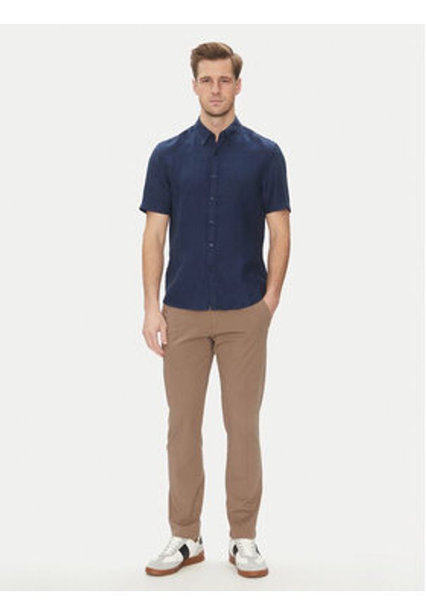 Michael Kors Koszula CS1400I4YT Granatowy Slim Fit. Kolor: niebieski. Materiał: len