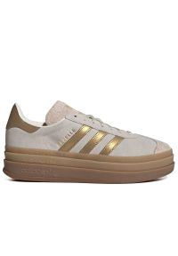Adidas - Buty damskie adidas Originals Gazelle Bold IH6781 - beżowe. Okazja: na co dzień. Zapięcie: pasek. Kolor: beżowy. Materiał: zamsz, syntetyk, guma, skóra. Szerokość cholewki: normalna. Wzór: aplikacja, paski. Obcas: na platformie. Model: Adidas Gazelle #1