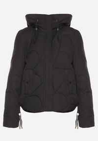 Born2be - Czarna Pikowana Kurtka o Pudełkowym Kroju z Kapturem i Ściągaczami Selizola. Okazja: na spacer. Typ kołnierza: kaptur. Kolor: czarny. Materiał: skóra, jeans. Styl: sportowy #7