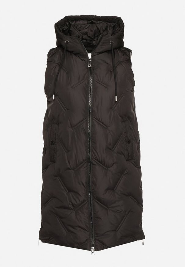 Born2be - Czarna Pikowana Kamizelka z Kapturem i Kieszeniami Esarivie. Okazja: na spacer. Typ kołnierza: kaptur. Kolekcja: plus size. Kolor: czarny. Materiał: jeans