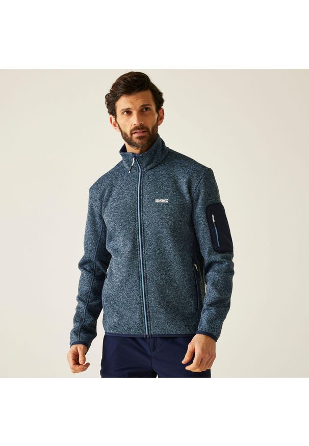 Regatta - Polar męski rozsuwany Newhill. Kolor: niebieski, szary, wielokolorowy. Materiał: polar. Wzór: melanż. Sport: turystyka piesza