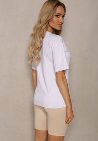 Renee - Beżowo-Biały Komplet 2-Częściowy Koszulka z Ozdobnym Nadrukiem i Elastyczne Kolarki High Waist Vannesa. Kolor: beżowy. Materiał: tkanina. Wzór: nadruk #4