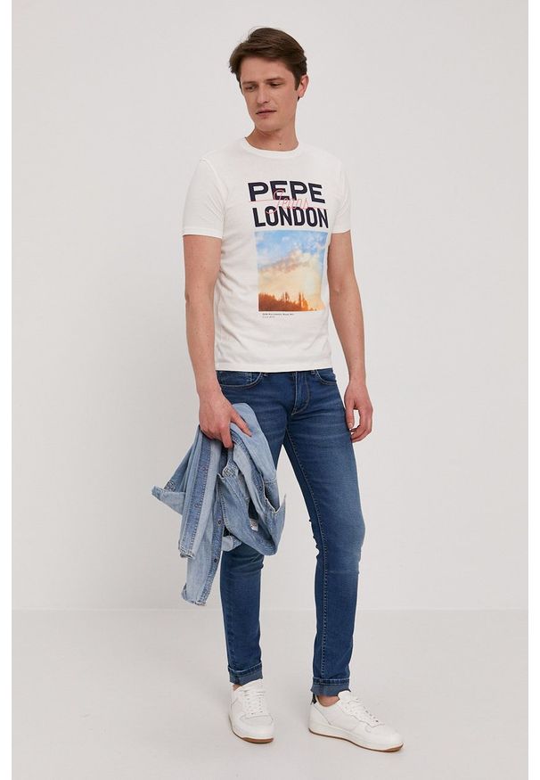Pepe Jeans - T-shirt Manu. Okazja: na co dzień. Kolor: biały. Wzór: nadruk. Styl: casual