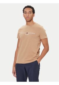 TOMMY HILFIGER - Tommy Hilfiger T-Shirt Logo MW0MW11797 Beżowy Regular Fit. Kolor: beżowy. Materiał: bawełna