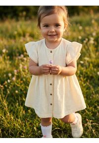 Sinsay - Bawełniana sukienka z falbanami i guzikami - żółty. Kolor: żółty. Materiał: bawełna #1