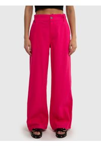 Big-Star - Spodnie damskie z szeroką nogawką z dodatkiem lnu różowe Malu 602. Okazja: na co dzień. Kolor: różowy. Materiał: len. Styl: casual #1