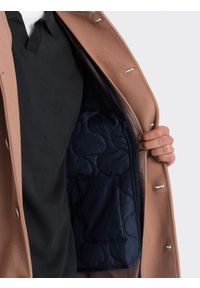 Ombre Clothing - Jednorzędowy męski długi płaszcz z kołnierzykiem i podpinką – brązowy V2 - Rozmiar: XL. Okazja: na co dzień. Typ kołnierza: kołnierzyk koszulowy, komin. Kolor: brązowy. Materiał: syntetyk, wiskoza, poliester, materiał. Długość: długie. Wzór: jednolity. Styl: wizytowy, casual, elegancki #8