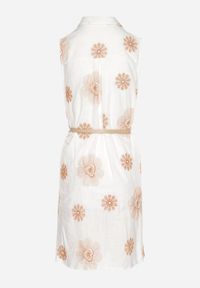 Born2be - Jasnobeżowa Bawełniana Sukienka Koszulowa w Haftowane Kwiaty z Paskiem z Klamrą Turivana. Okazja: na co dzień. Kolor: beżowy. Materiał: bawełna. Wzór: haft, kwiaty. Typ sukienki: koszulowe. Styl: klasyczny, casual, elegancki #3