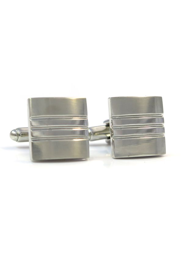 Modini - Kwadratowe srebrne błyszcząco-matowe spinki do mankietów N37. Kolor: srebrny