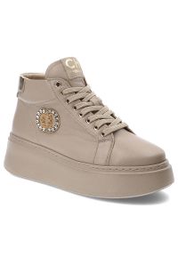 Beżowe Sneakersy CheBello Damskie Buty Jesienne. Kolor: beżowy. Materiał: materiał, skóra. Szerokość cholewki: normalna. Sezon: jesień. Styl: sportowy