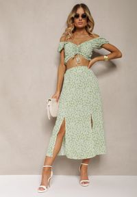 Renee - Zielony 2-częściowy Komplet z Topem i Spódnicą Lelyn. Kolor: zielony. Materiał: tkanina #3