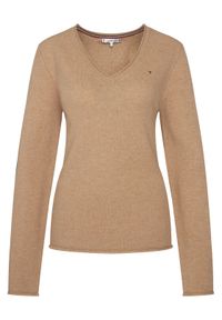 TOMMY HILFIGER - Tommy Hilfiger Sweter WW0WW43505 Beżowy Regular Fit. Kolor: beżowy. Materiał: wełna