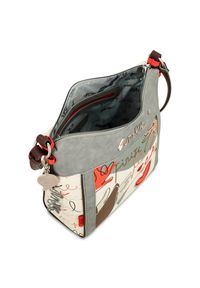 Szara Torebka Anekke Stylowa Listonoszka Damska. Kolor: szary. Wzór: haft, aplikacja, napisy. Dodatki: z haftem. Styl: elegancki. Rodzaj torebki: na ramię #6
