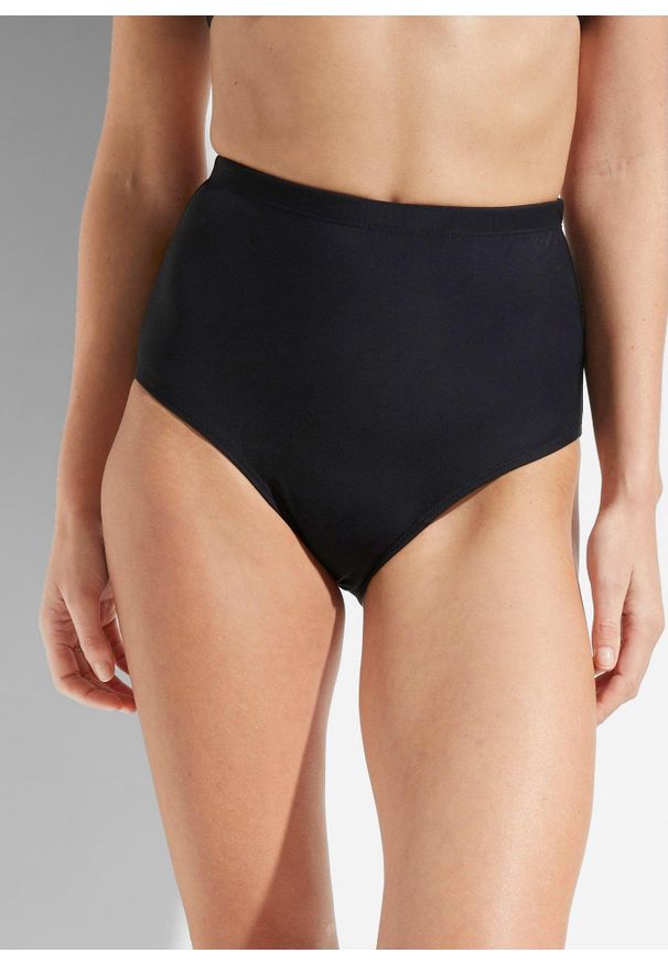 bonprix - Lekko modelujące sylwetkę figi bikini z wysokim stanem. Stan: podwyższony. Kolor: czarny. Materiał: materiał