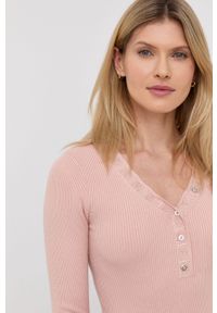 Morgan sweter damski kolor różowy lekki. Kolor: różowy. Materiał: dzianina. Długość rękawa: długi rękaw. Długość: krótkie. Wzór: gładki