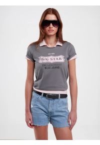 Big-Star - Koszulka damska z nadrukiem na piersi z kolekcji Authentic szara Rissmelna 905. Kolor: szary. Materiał: dzianina, jeans. Wzór: nadruk. Styl: retro #10