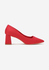 Born2be - Czerwone Czółenka Ranni. Nosek buta: szpiczasty. Kolor: czerwony. Materiał: materiał. Szerokość cholewki: normalna. Wzór: geometria, gładki. Obcas: na słupku. Styl: klasyczny, elegancki #2