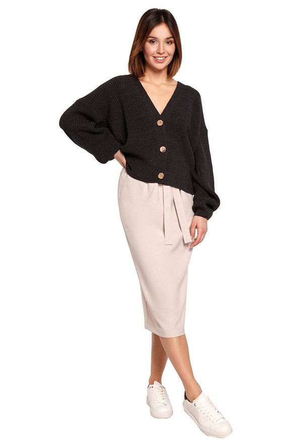 BE Knit - Swobodny sweter kardigan na guziki. Materiał: jeans, akryl. Styl: elegancki