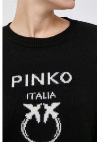 Pinko sweter wełniany damski kolor czarny lekki. Kolor: czarny. Materiał: wełna #5