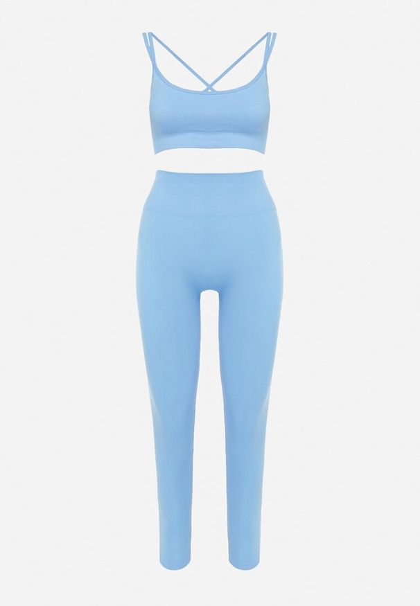 Born2be - Niebieski Komplet Sportowy Biustonosz na Ramiączkach i Legginsy z Gumką w Pasie Nadlira. Kolor: niebieski. Sport: fitness