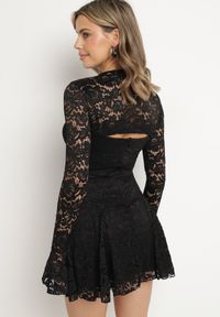 Born2be - Czarna Rozkloszowane Sukienka Koktajlowa z Koronką i Bolerkiem Eyrfedi. Okazja: na urodziny, na imprezę. Kolor: czarny. Materiał: koronka. Długość rękawa: na ramiączkach. Wzór: koronka. Typ sukienki: rozkloszowane. Styl: wizytowy #3