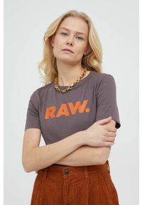 G-Star RAW - G-Star Raw t-shirt bawełniany kolor fioletowy. Okazja: na co dzień. Kolor: fioletowy. Materiał: bawełna. Wzór: nadruk. Styl: casual