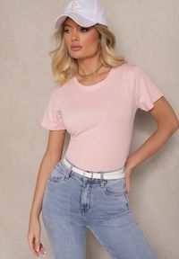 Renee - Różowy Casualowy Bawełniany T-shirt Rivali. Okazja: na co dzień. Kolor: różowy. Materiał: bawełna. Styl: casual #5