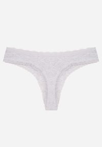 Born2be - Szare Majtki z Bawełną Typu Stringi Ozdobione Koronką Cirilise. Kolor: szary. Materiał: bawełna, koronka. Wzór: aplikacja, koronka #3