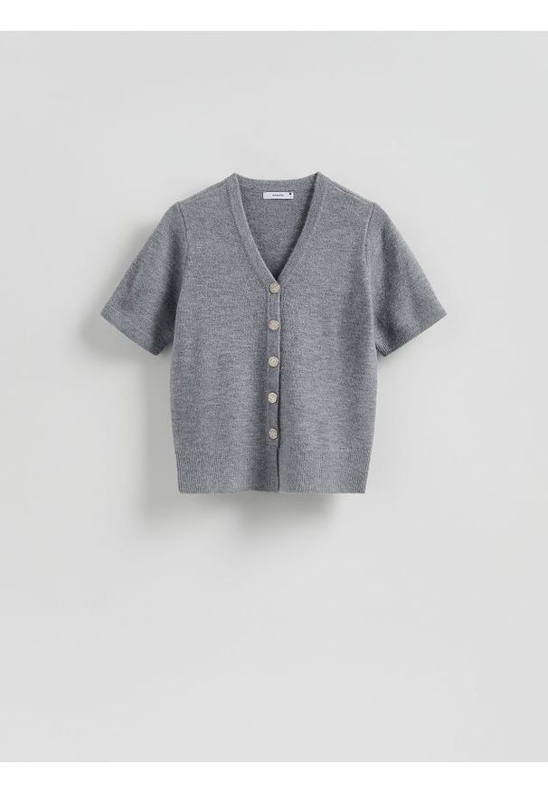 Reserved - Kardigan z dekoracyjnymi guzikami - szary. Kolor: szary. Materiał: dzianina, wełna