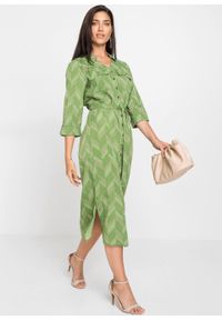 Sukienka szmizjerka z wiązanym paskiem bonprix zielony leśny z nadrukiem. Kolor: zielony. Wzór: nadruk. Typ sukienki: szmizjerki #3