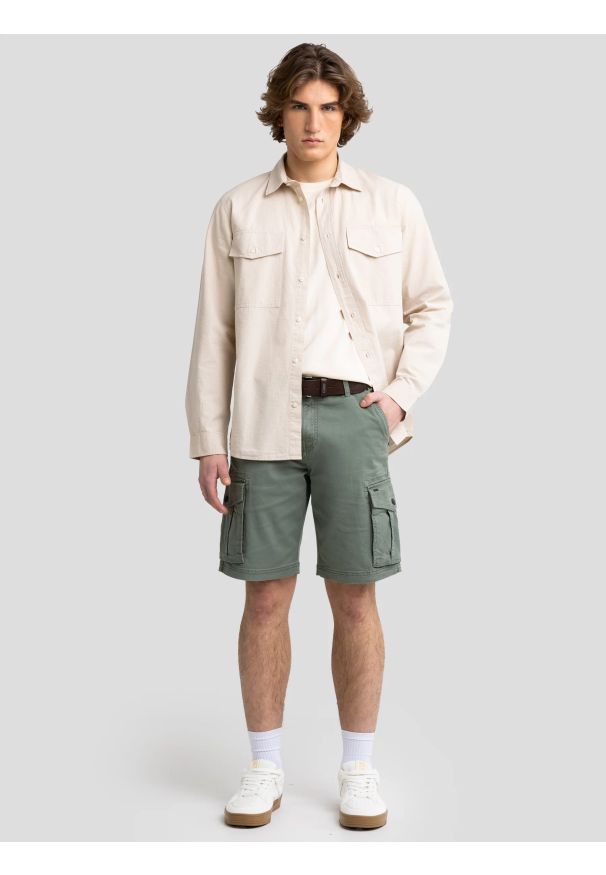 Big-Star - Szorty męskie z kieszeniami cargo khaki Morrise 303. Okazja: na co dzień. Kolor: zielony. Materiał: materiał, elastan, bawełna. Styl: sportowy, casual