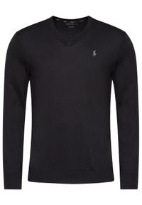 Polo Ralph Lauren Sweter Ls Sf Vn Pp 710670789003 Czarny Regular Fit. Typ kołnierza: polo. Kolor: czarny. Materiał: bawełna