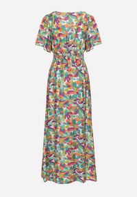 Born2be - Zielona Sukienka z Wiskozy z Ozdobnymi Marszczeniami i Gumką w Pasie z Rozcięciem na Dole Fierasa. Okazja: na co dzień. Typ kołnierza: dekolt w kształcie V. Kolor: zielony. Materiał: wiskoza. Typ sukienki: proste. Styl: casual, elegancki #4