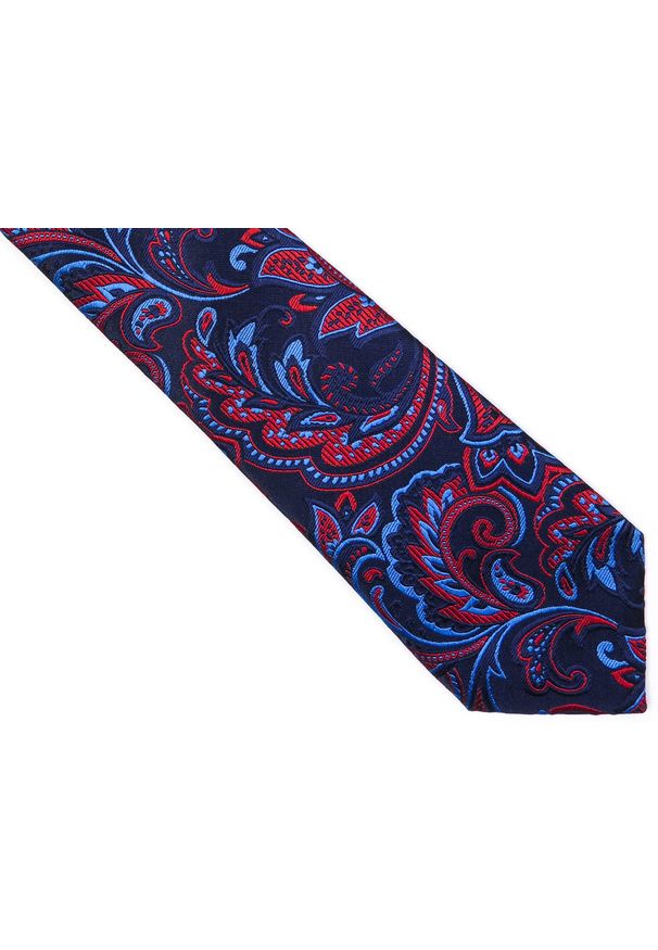 Modini - Granatowy krawat męski we florystyczny wzór C10. Kolor: niebieski. Materiał: mikrofibra, tkanina
