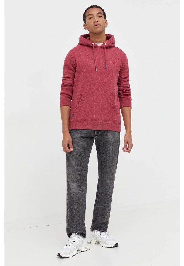 Superdry bluza męska kolor czerwony z kapturem melanżowa. Typ kołnierza: kaptur. Kolor: czerwony. Materiał: bawełna. Wzór: melanż