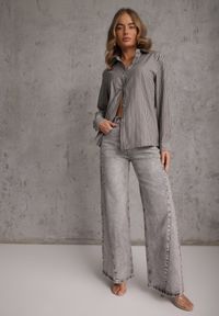 Renee - Czarna Koszula z Bawełną w Prążki ze Zdobionymi Guzikami Mirasea. Kolor: czarny. Materiał: bawełna. Wzór: prążki, aplikacja. Styl: elegancki #2