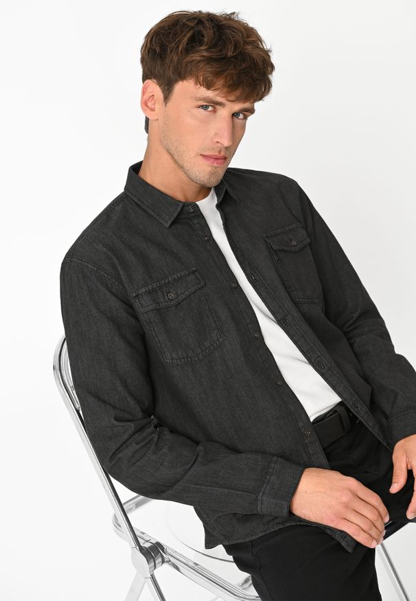 Volcano - Koszula jeansowa, Regular Fit, K-TENY. Okazja: na co dzień. Materiał: jeans. Styl: klasyczny, casual