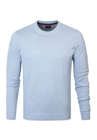 Bawełniany Męski Sweter z Okrągłym Dekoltem (U-Neck) - Pako Jeans - Błękitny. Okazja: na spotkanie biznesowe, do pracy, na co dzień. Kolor: niebieski. Materiał: bawełna. Styl: biznesowy, casual, klasyczny, elegancki #1