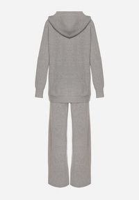 Born2be - Ciemnoszary Komplet Dzianinowy z Wełną Bluza z Kapturem i Szerokie Spodnie Otisela. Kolor: szary. Materiał: wełna, dzianina #3