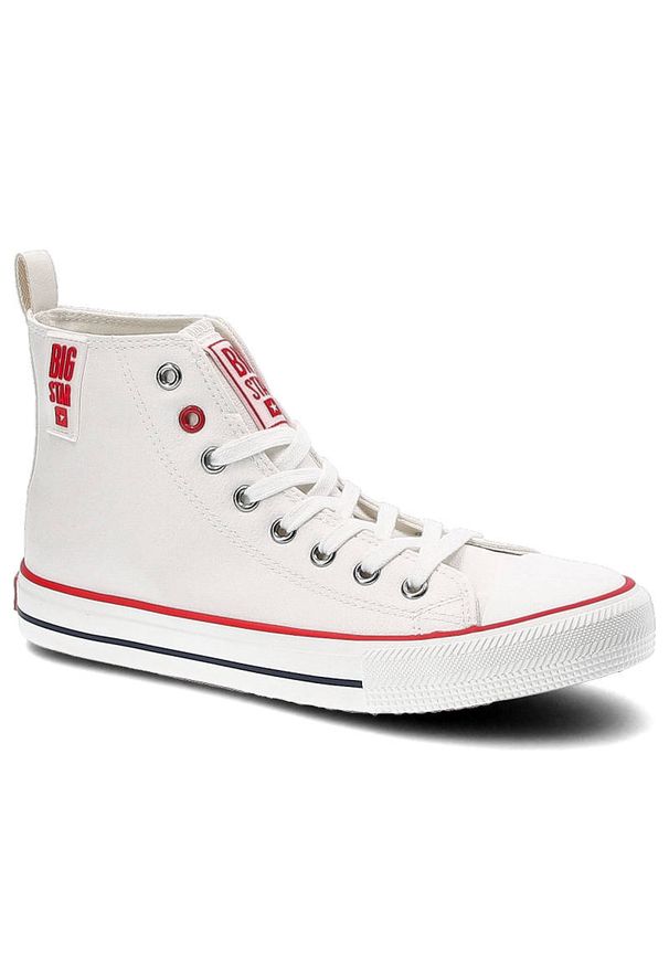 Big-Star - Białe Trampki Big Star Damskie Modne Półbuty. Wysokość cholewki: przed kolano. Zapięcie: pasek. Kolor: biały. Materiał: guma, jeans. Szerokość cholewki: normalna. Styl: sportowy, klasyczny