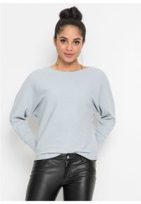 Sweter w prążek "oversize" bonprix pudrowy niebieski melanż nowy. Kolor: fioletowy. Wzór: melanż, prążki #5